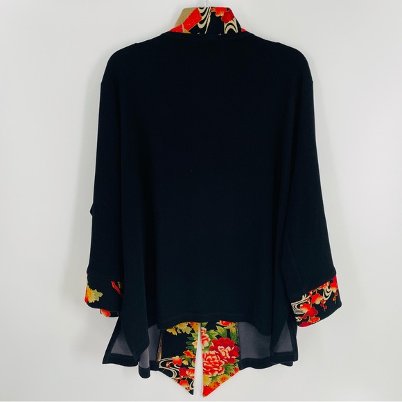Soft Surroundings Kimono Cardigan Black Floral Trim One Button Closure Boho 2X - Picture 7 of 11